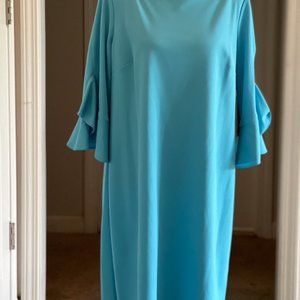 Nine West Turquoise Dress Ruffle Bell Sleeves Size 16 NWT